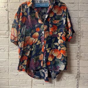 90s Tropical Fruit Print Button-Up - TRibes - Size L
